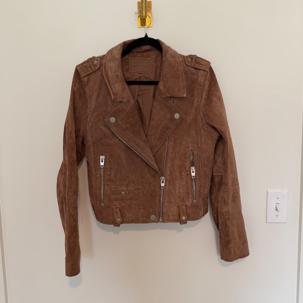 BlankNYC Women Brown Suede Moto Biker Jacket 73K-9269NO Size L
